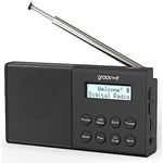 Groov-e Geneva Rechargeable DAB & FM Digital Radio - Built-In Alarm Clock & Bluetooth Connectivity - LCD Display - USB or Battery Operated - Portable Radio - 80 Preset Stations - Black