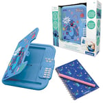 Lexibook- Disney Stitch Journal Intime électronique Stylo et carnet Inclus, interactif, Mot de Passe, Fonctions Amusantes, Effets sonores, SD50D, Bleu