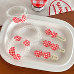 4pcs Star Heart Shape Elastic Hair Bands Red White Checked Hair Clips