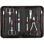 Kit manucure Solingen 12 pcs - set manucure accessoires, coupe ongle homme/femme, limes a ongles, pince à épiler, repousse cuticule, cuir