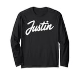 Justin Name Women Cute Girl Elegant Female Love Handwriting Long Sleeve T-Shirt