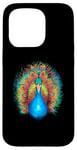 Coque pour iPhone 15 Pro Blue Peacock Print Teal Feathers Bird Lover Men Women