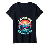 Womens 25 Year Old 25th Birthday Gift Level 25 Unlocked Gamer V-Neck T-Shirt