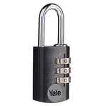 Yale Cadenas aluminium à code Noir 20 mm - YE3CB/20/121/1/BK - Anse acier, combinaison à 3 chiffres - Pour Casier Scolaire Ecole, Vestiaire de Sport, Boîte à Outils, Sac