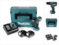 Makita DHP 485 RGJ akkukäyttöinen iskuporakone 18V 50Nm sekä akkua 6,0Ah ja pikalaturi, Makpac