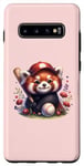 Coque pour Galaxy S10+ Joli baseball jouant un panda rouge sur un rose