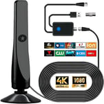 Antenne TV numérique,puissante antenne HDTV intérieure extérieure avec amplificateur,réception 360° de 50 miles Antenne TV,prise en charge 4K 1080P,TV gratuite DVB-T2 VHF UHF,câble coaxial de.[Y1]