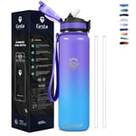 Grsta Gourde Isotherme, Gourde 1l sans BPA, Gourde avec Paille Adulte, 18/8 Acier Inoxydable, Gourde Anti Fuite, Facile à Ouvrir, Bouteille d'eau pour Camping, Randonnée, Running, Vélo, Yoga