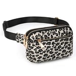 UTO Sac Banane Femme Homme Fanny Pack Ceinture Imperméable Synthétique Mode Léger Sac de Taille avec 3 Poches zippées Imprimé léopard Gris