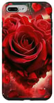 Coque pour iPhone 7 Plus/8 Plus Rose Kawaii Cœur Rouge Floral Fleur Valentine