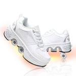 NNZZY Patins A roulettes Reglables, Rollers en Ligne pour Enfants,Quatre Roues Fille Chaussures À roulettes, Deform Wheels Skates Kick Roller Shoe, Walking Skates Hommes Femmes