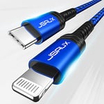 JSAUX Câble USB C to Lightning 1.8m, [certifié Apple MFi] cordon de chargement rapide USB C Compatible avec iPhone 14/14 Plus/14 Pro/14 Pro Max/13 Mini/13 Pro/13 Pro Max/12 Pro Max/11 Pro Max (Bleu)