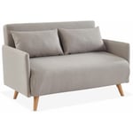 Canapé convertible tissu 2 places scandinave - Panam - pieds bois. banquette. dossier inclinable Polyester Beige