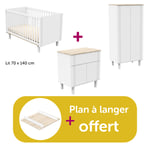 Sauthon Chambre bébé complète Eléonore blanc : lit 70x140, commode, armoire, plan offert