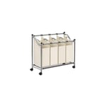 Rullande tvättsorterare, tvättkorg med 4 avtagbara påsar, tvättkorgar, tvättvagn, för tvättstuga, sovrum, badrum, 4 x 35L, Beige