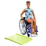 Barbie Ken Doll with Wheelchair & Ramp, Kids Toys, Fashionistas, Brunette with Beachy Tee and Orange Shorts, Clothes and Accessories, HJT59