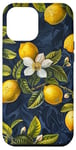 Coque pour iPhone 14 Plus Motif citron bleu marine, motif agrumes, imprimé fruits