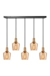 Sleek Tinted Glass Schoolhouse 5 Wire Cluster Lights, 5.5 inch, Amber, Brass holder