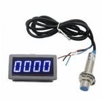 Jauge de Mesure Numérique 12V 24V,4 LED Bleues/Vertes/Rouges,Tachymètre,RPM,Compteur de Vitesse 10-9999RPM,Capteur de Proximité Hall NPN,1 Ensemble - Type Blue Display