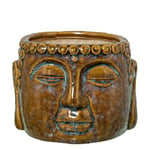 DRW Pot avec Visage en céramique Marron laqué 11 x 14 x 15 cm