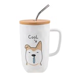 lachineuse - Mug Chien Collection DOG - Chien Cool - Tasse en Porcelaine - 600 ML - Avec Couvercle, Paille et Cuillère - Café, Thé, Chocolat Chaud - Idée Cadeau Originale