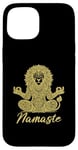 Coque pour iPhone 15 Namaste Lion avec mandala amusant pour le yoga et la méditation