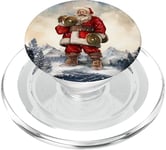 Haltères géantes de levage Père Noël dans une vallée de montagne enneigée PopSockets PopGrip pour MagSafe