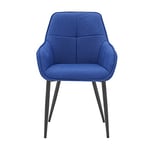 Möbilia® Chaise avec accoudoirs en Lin, métal revêtu par pulvérisation, Housse Bleue, Armature Noire, 55 x 46 x 86 cm