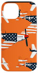 Coque pour iPhone 14 Drapeau américain minimaliste orange tropical P-51 Mustang de la Seconde Guerre mondiale