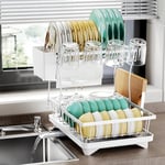 karadrova White Dish Drying Rack, Dish Dranier Rack with Drip Tray, Sink Drainer Rack & Dishcloths Holder, Small Dish Rack for 2-3 People, Cutlery Drainer & Chopping Board Holder