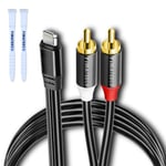 Câble RCA Jack Audio Stéréo Lightening Mâle a 2RCA Mâle Compatible avec Amplificateur Autoradio Chaîne HiFi Smartphone Barre de Son Home Cinéma TV.