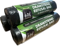 60L Durable Bin Bags – Pack of 30 Large Capacity Drawstring Refuse Bags