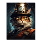 Top Hat Magic Cat Fun Steampunk Cat Explorer Artwork Extra Large XL Unframed Wall Art Poster Print