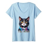 Womens THE "BOSS" fanny Cat Mom Tees. Holiday Style for Cat Lovers V-Neck T-Shirt