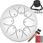 BuoQua Tambour à Main Handpan Instrument de Musique Idéal pour Méditation Personnelle, Musicothérapeutes, Spectacles (10pouces, blanc) SG10C11YKLGPWE001