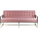 Canapé Banquette 3 Places Clic Clac Convertible en Lit avec Revêtement en Velours Rose et Piètement en Métal Doré pour Salon Glamour Beliani