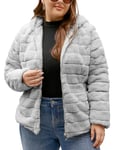 Geschallino Manteau en Fausse Fourrure pour Femme Moelleux Floue Shaggy Hiver Courte Capuche Veste Doublée Sherpa 1801 Gris XL