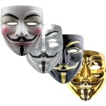 GrassVillage Anonym Halloween V för Vendetta Mask Set - FEST, VÄRLDSBOKVECKA/HALLOWEEN KIT 3 Pack Set - Gold, Black and White