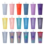 24Oz dubbla väggar Tumbler med lock och sugrör, återanvändbar texturerad Venti Cup, 100 % BPA-FRI Lila 750 ml