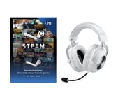 Logitech PRO X 2 LIGHTSPEED Wireless 7.1 Gaming Headset (White) & Steam Wallet Card (£20) Bundle, White