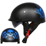 Massage-AED Casque De Moto Cross Homme,Casque Moto Bols,ECE Homologué Retro Harley Casque De Moto pour Scooter Chopper Cruiser Racing Mofa Pilote Vespa Casques Moto Jet avec Visière