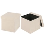 eSituro Lot de 2 Pouf Coffre de Rangement, Repose-Pieds Tabouret Pliable avec Couvercle, Ottoman Cube Siège Pliant pour Salon, en Tissu Polaire, Beige