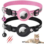 Mosucoirl Collier AirTag pour Chat avec Cloche, Collier réfléchissant Ajustable pour Chaton avec Porte-étiquette Apple Air, Colliers pour Chats et Chiots (Noir-Rose)