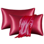 Satin Pillow Cases,2 Pack Silk Satin Pillow Case (50 x 75 cm) for Skin and Hair,Wrinkle and Fade Resistant,Silky Soft with Envelope Closure (Burgundy)