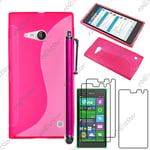 Housse Etui Coque Silicone Rose Nokia Lumia 735 730 dual + Stylet + 3 Films