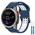 Miimall 26mm Silicone Band for Garmin Fenix 7X/6X/5X, 7X Solar/ 7X Sapphire /6X Pro/6X Sapphire/5X Sapphire/5X Plus/Fenix 3/3 HR, Replacement Sports Strap for Descent MK1/MK2/MK2i -Blue+White