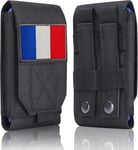 ?Tui Tactique Molle ?Tanche Pour T?L?Phone Portable - Iphone 11 12 13 Pro Max Samsung S22 S21 S20 Fe Note 20 A02s Moins De 17 Cm Avec 1 Patch Drapeau La France, Noir Et 2 Patchs Noir/Rouge