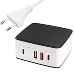 FeinTech NLG00165 Chargeur USB Multiple, 4 Ports, Station de Charge 65 W, USB-C PD Power Delivery PPS USB-A Apple Samsung Bloc d'alimentation Blanc