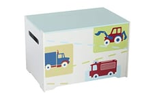 Vehicles Kids Toy Box - Childrens Bedroom Storage Chest with Bench Lid by HelloHome