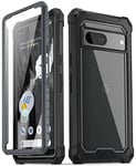 Poetic Guardian Case Compatible with Pixel 7 5G, Built-in Screen Protector Work with Fingerprint ID, Full Body Hybrid Shockproof Protective Rugged Clear Bumper Cover Case, Black/Clear